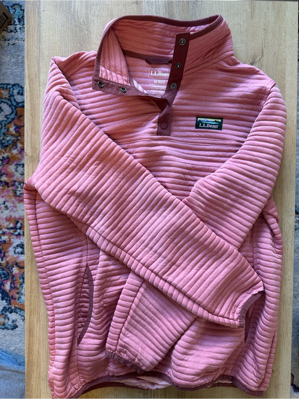L.L. Bean Ribbed Quarter-Snap Pullover in Rose